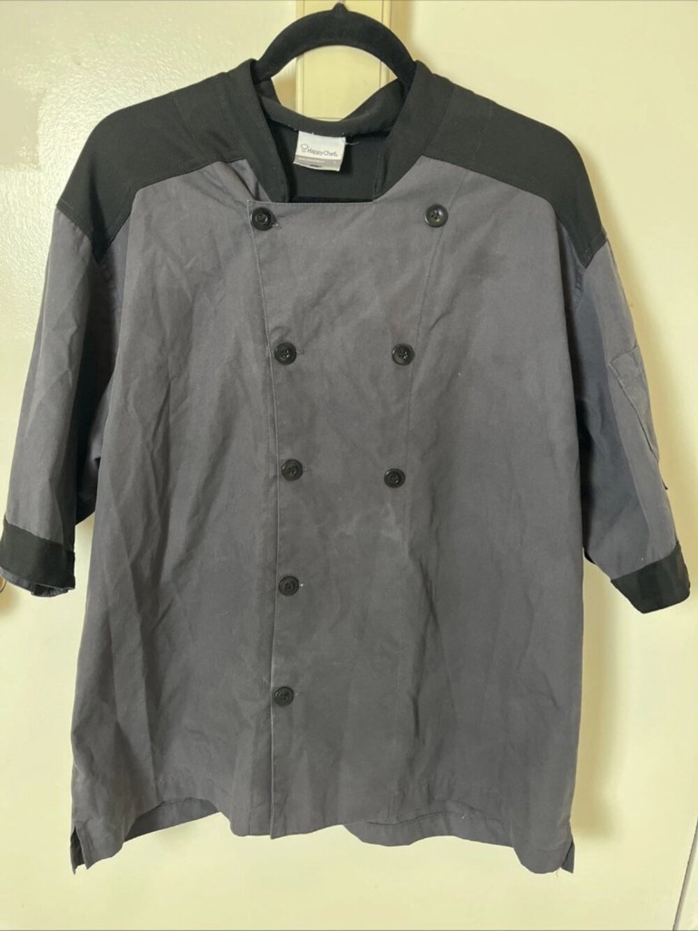 Happy Chef Mesh Panel Chef Coat Men’s Large Gray Black Short Sleeve Uniform